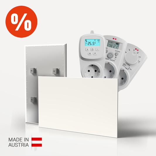 Infraredly Paneel mit 3 Varianten von Thermostaten